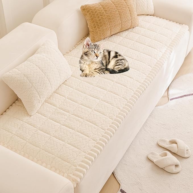 Mivnue Pet Couch Cover Protector Sofa Covers for Pets Washable Non Slip Couches and Sofas Dog Mat (Cream, 27.6" x 59.1")