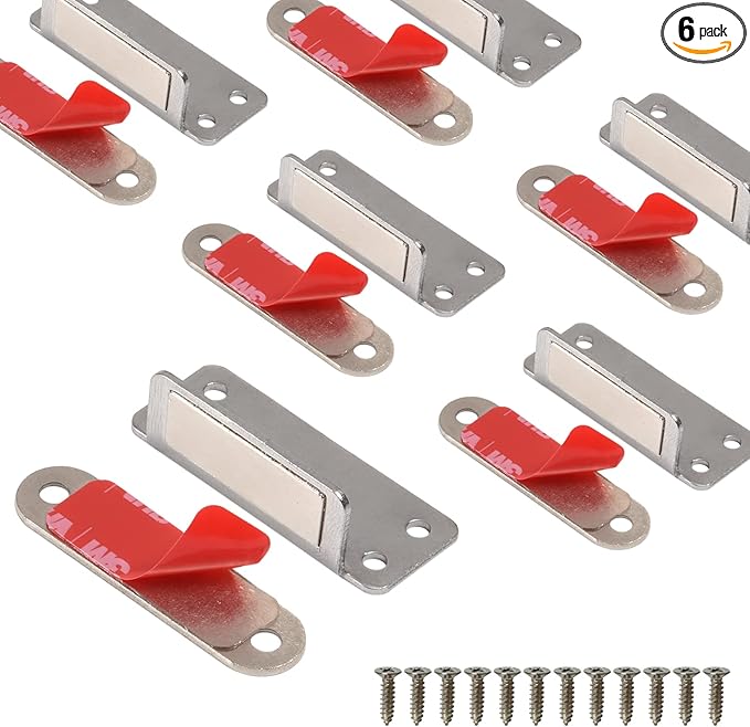 Mousike Double Magnetic Door Catch，60lb Stainless Steel Cabinet Door Magnets with Strong Magnetic for Kitchen Cupboard Wardrobe Closet Cabinet Door Drawer Latch (6Pack)