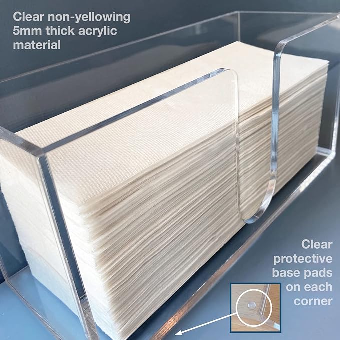 Acrylic Paper Towel Holder (5mm Acrylic) Paper Towel Dispenser Countertop-Bathroom, Kitchen (10.75”W x 4.125”D x 5”H) Napkin Holder-Tri-fold Disposable Napkins Home, Restaurant