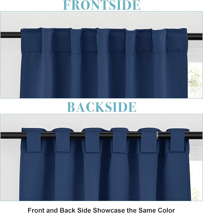 RYB HOME Small Window Curtains - Blackout Insualting Privacy Curtains for Kids Bedroom Kitchen Bathroom Basement Cafe Cabinet Tiers Drapes, 34 Width x 30 Length, 2 Panels, Navy Blue