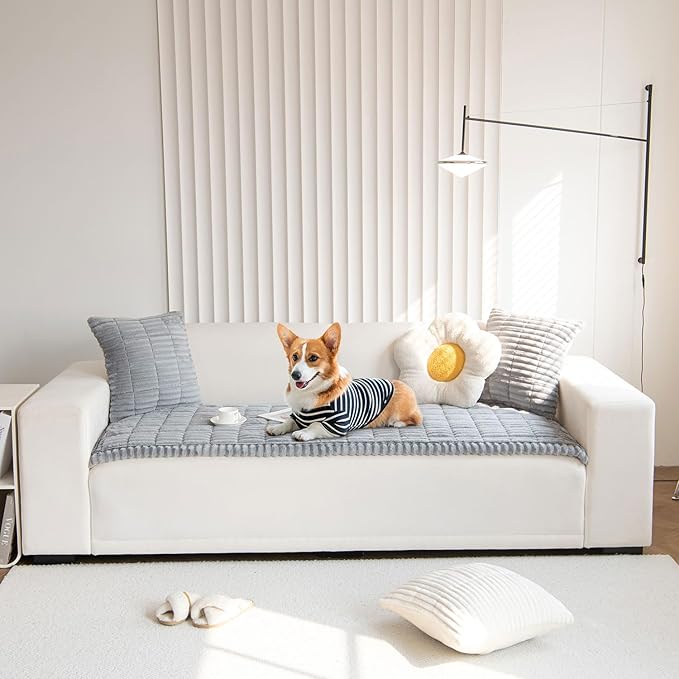 OTOB Couch Covers for Dogs Washable, Non Slip Plush Sofa Cover Kids Pet Friendly Furniture Protector, All Seasons Soft Cozy Fuzzy Sofa Slipcovers Dog Bed Mats (Gray, 31.5" x 63.0'')