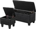 Storage Ottoman Set of 3, 38'' Button-Tufted Coffee Table Bench with 2pcs Nesting Foot Stools, for Living Room Couch, Bedroom, End of Bed (Black - PU Leather)