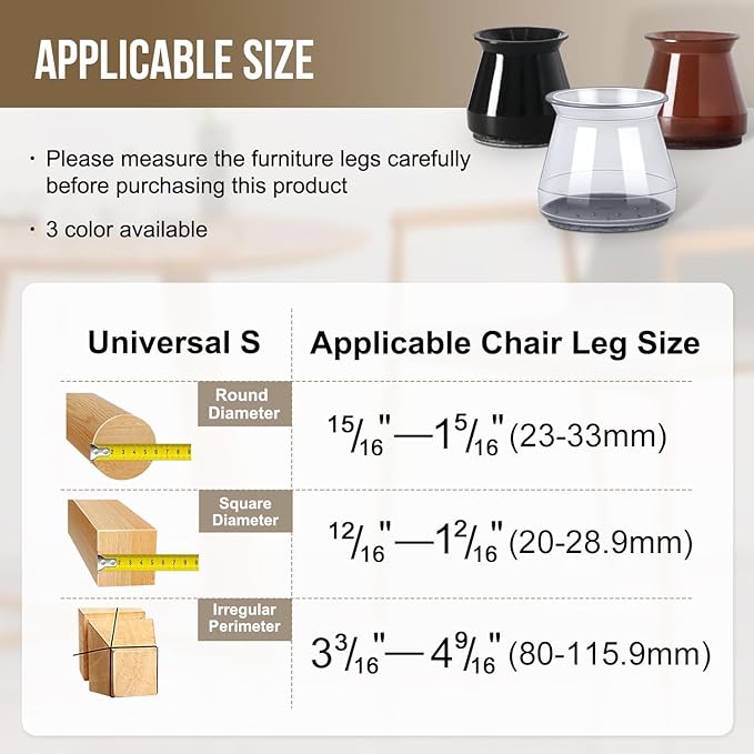 BUMACO Chair Leg Floor Protectors Chair Leg Protectors for Hardwood Floors Silicone Pads Covers to Protect Floors Clear-20 Pcs Universal S (15/16" to 1-5/16")