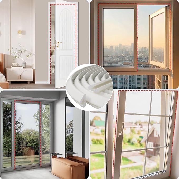V Shape Foam Weather Stripping Door Frame Seal Strip 2Pcs×26FT White, Draft Stopper, Insulation Winter, Weatherstripping, Gap Sealing, Soundproofing, Self-Adhesive Used for Exterior Front Door Side