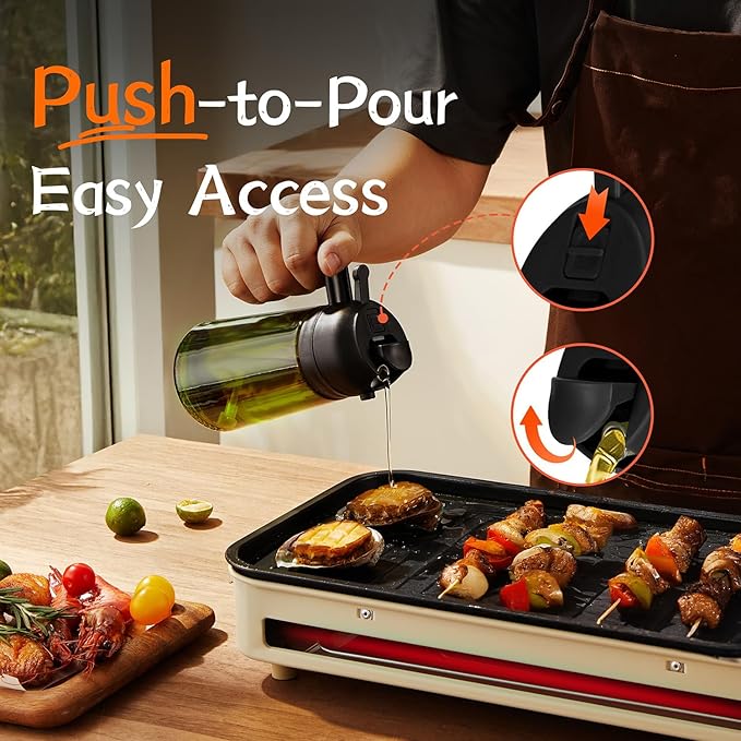 TrendPlain - Original 16oz/470ml Olive Oil Dispenser Bottle for Kitchen Gadgets and Air Fryer Accessories - Olive Oil Sprayer for Cooking w/Stickers - Black&White