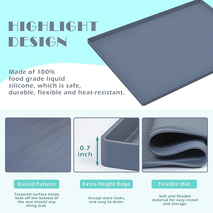 URMONA Waterproof Silicone Under Sink Mat 19'' x 12'' Shelf Liner for Kitchen and Bathroom, Cabinet and Counter Protector, Storage and Organizers, Litter Mat, Pet Cat Puppy Essentials(Black)