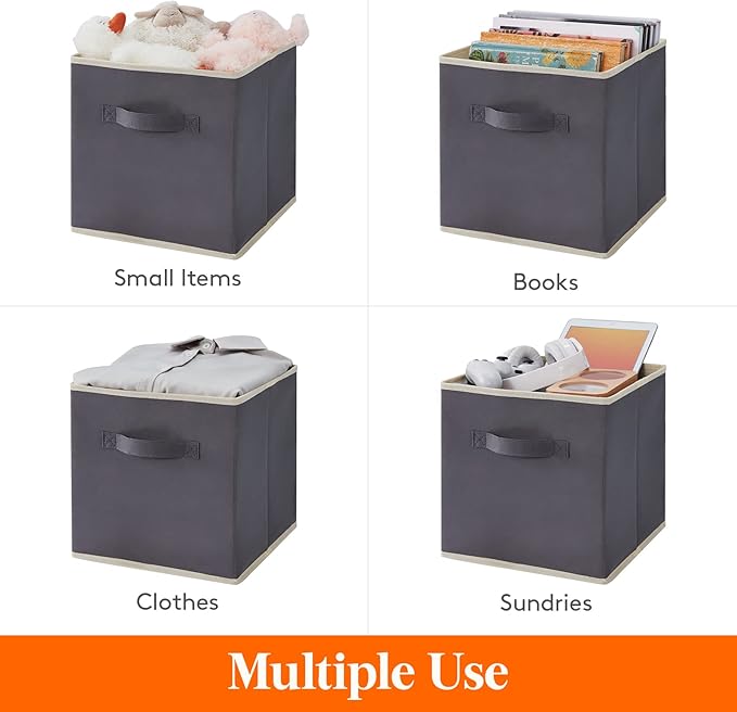 Lifewit 11 Inch Cube Storage Bins, Storage Cubes Foldable Medium Decorative Fabric Storage Baskets for Organizing Home Organizers with Handles for Shelves, Closet, Set of 8, Grey