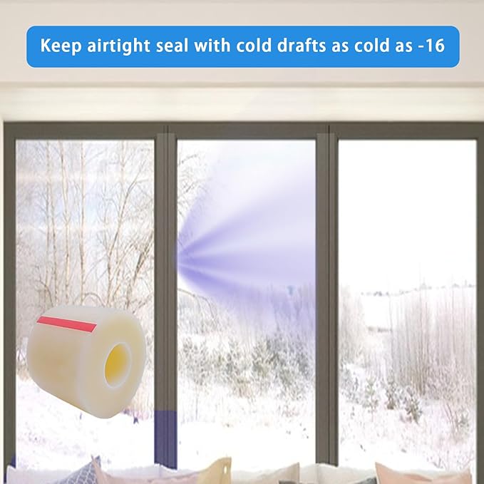 Transparent Window Weather Sealing Tape,Winter Window Seal Kit for Doors, Shower Glass Gaps,No Residue,3 Inch x 55 Yards