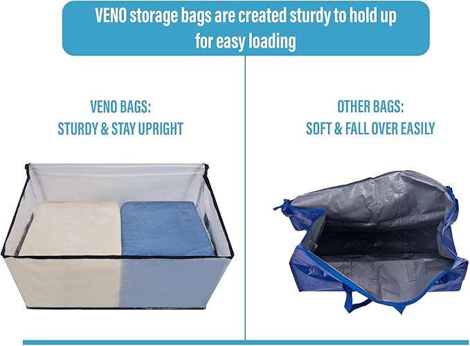 VENO 6 Pack Moving and Storage Bags, Heavy Duty, Alternative to Moving Boxes, Large Packing Totes Supplies for College Dorm Room with Zipper for Clothes, Wide Open Design (Clear, 6 Pack)