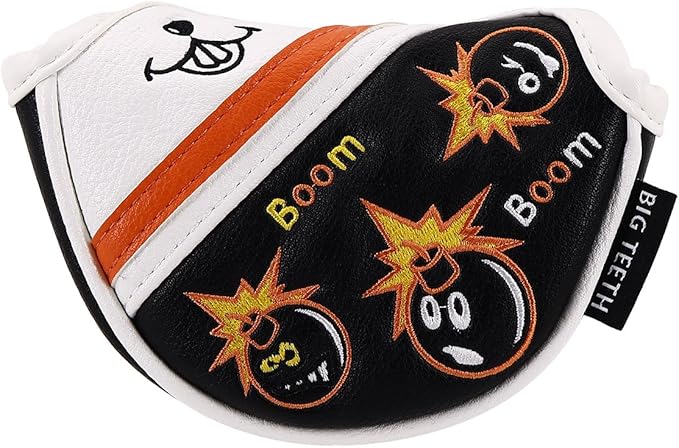 BIG TEETH Putter Cover Mallet Putter Cover Half Mallet Small Golf Headcover, Mini Club Head Protector Magnetic Closure Black Leather for Odyssey White Hot #5 Golf Rossie Tour Edge Chipper etc
