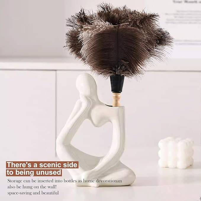 Ostrich Feather Duster 14" Natural Handheld Reusable Feathers Dusters with Wooden Handle for Cleaning Supplies Home Car Office(10PCS)