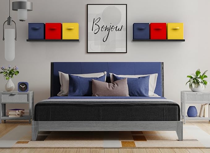 Sorbus Storage Cubes - 11" Foldable Storage Bins with Handle for Nursery, Playroom, Closet Organizers and Storage - 6 Fabric Shelf Basket for Toys, Books, Clothes - Yellow Navy & Red Storage Bins