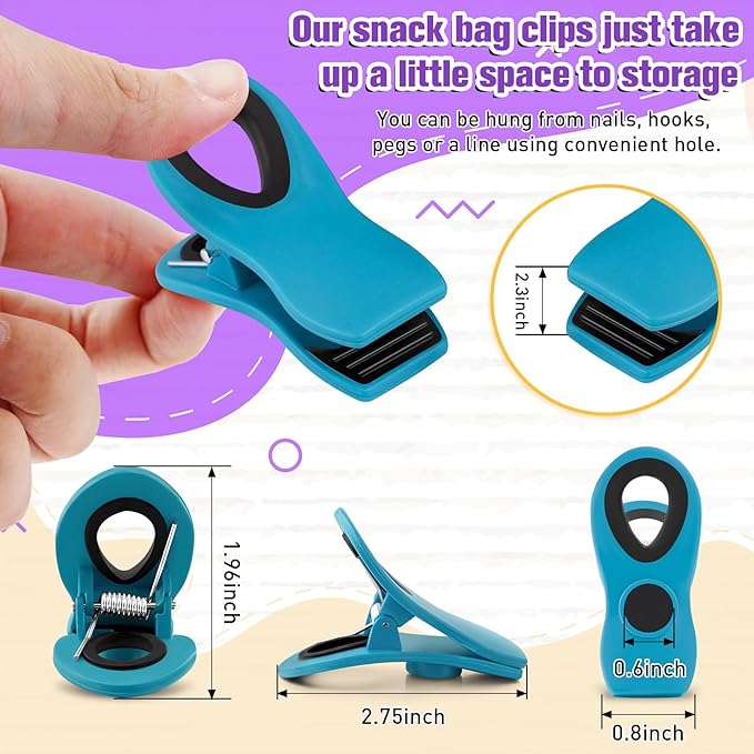 FINDMAG 24 Pack Magnetic Chip Clips for Food Storage, Assorted Color Plastic Clips with Magnet for Kitchen, Refrigerator, Snack Bags, and Sealing Packages