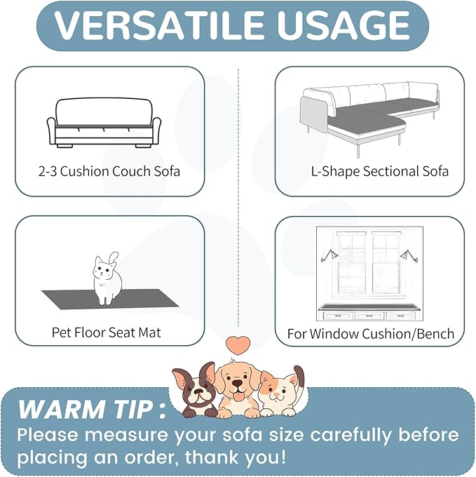 OTOB Couch Cover for Dogs Washable, Non Slip Plush Sofa Covers for 3 Cushion Couch, Fuzzy Pet Friendly Mat Bed Furniture Protector Sofa Slipcover, All Seasons (Dark Gray, 27.6" x 70.9")