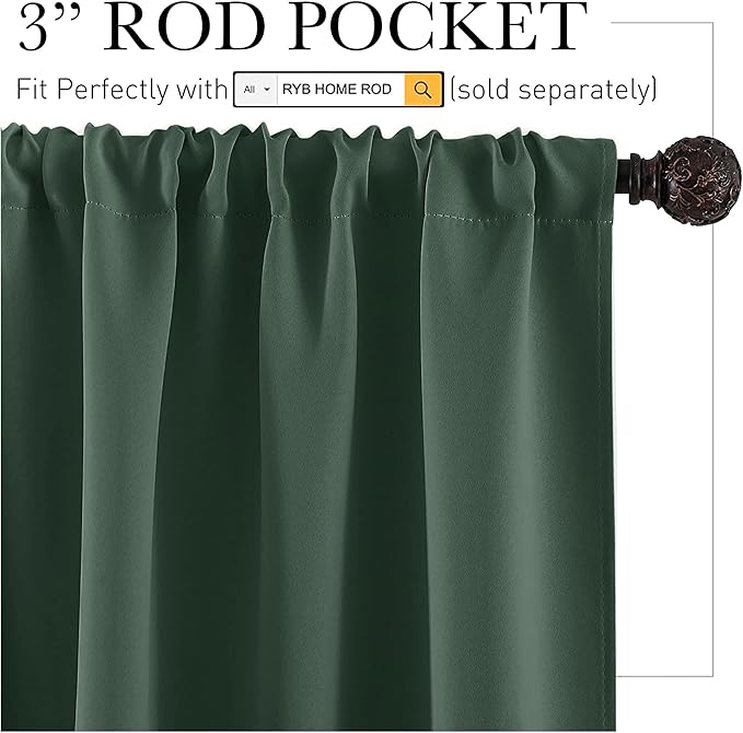 RYB HOME Bedroom Curtains Short - Blackout Privacy Energy Saving Curtains for RV Bunk Camper Bathroom Basement Kitchen Door Window Decor, 52 inch Width x 36 inch Length, Lilac, 2 Pcs