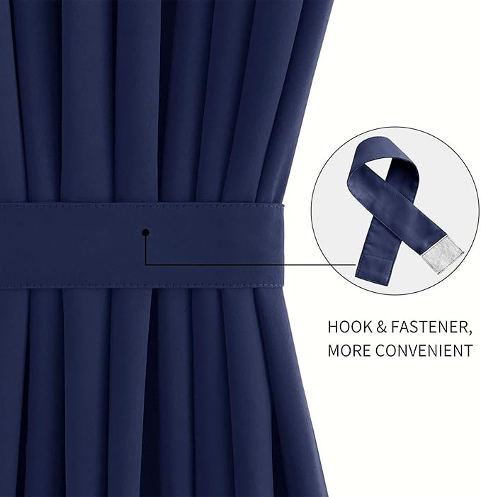 DWCN French Door Curtains – Rod Pocket Thermal Blackout Curtain for Doors with Glass Window, Kitchen and Patio Doors for Privacy, 25 X 80 Inches Long, 1 Curtain Panel with Tieback, Navy Blue