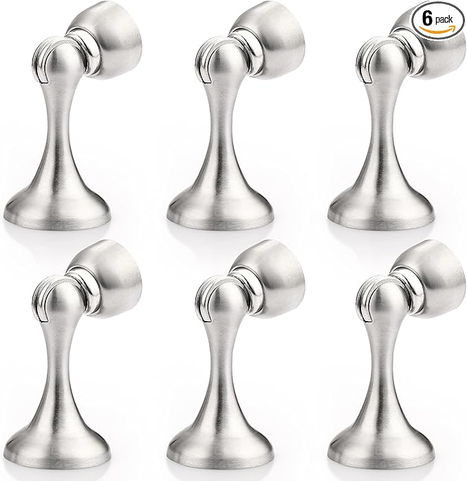 Probrico Brushed Nickel Magnetic Door Stoppers for Bottom of Door, Stainless Steel Magnet Door Catch Door Stops to Keep Door Open, Heavy Duty Door Holder, Wall and Floor Mounting, 6 Pack