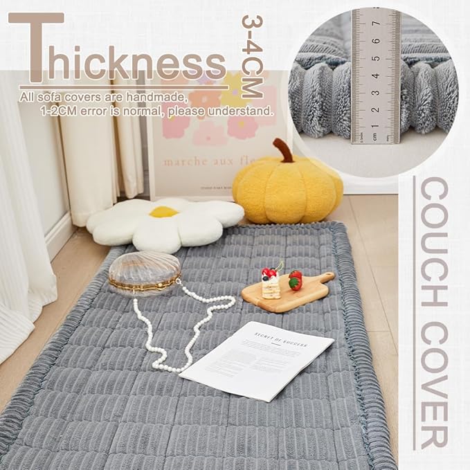 Couch Cover for Dogs Washable, Fuzzy Pet Couch Covers for 2 Cushion Sofa Pet Friendly, Non Slip Sofa Cover (Blue-Grey, 23.6" x 47"/60 x 120cm)