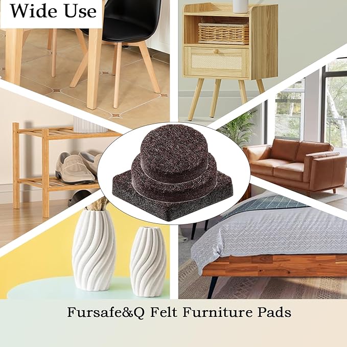Fursafe&Q Felt Furniture Pads for Hardwood Floors -Self Adhesive Felt Chair Leg Pads，Furniture Feet Floor Protectors, Protect Floor from Nicks, Bumps and Scratch, 201 Pcs Kitchen Cabinet Door Bumper