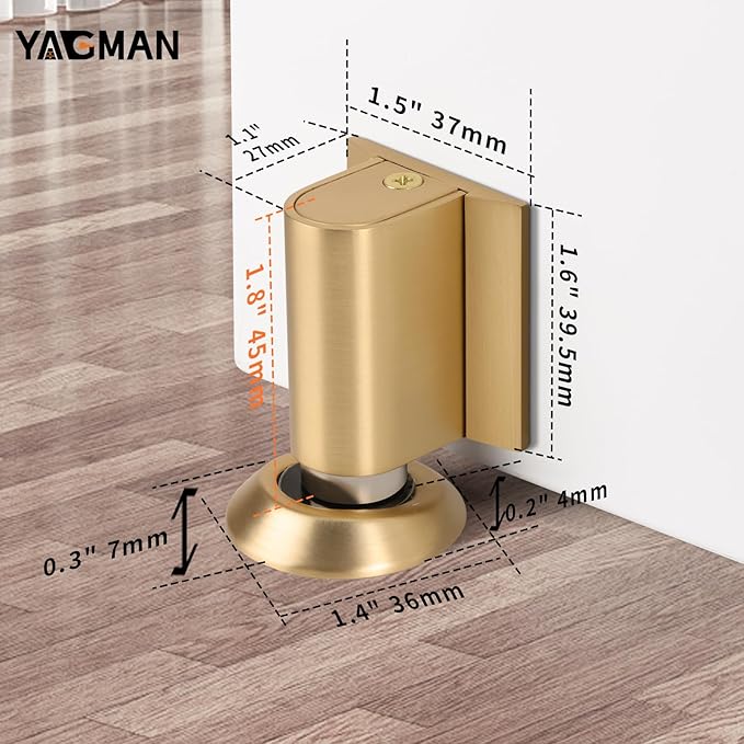 3 Pack Magnetic Door Stoppers Retractable Bottom of Door Holder No Drilling Mount Floor Door Stop with Screws and Adhesive Catch Door Keep Door Open Brushed Gold BG-3