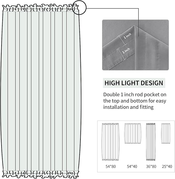 DWCN French Door Curtains – Rod Pocket Thermal Blackout Curtain for Doors with Glass Window, Kitchen and Patio Doors for Privacy, 54 X 80 Inches Long, 1 Curtain Panel with Tieback, Grey