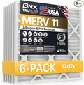 BNX TruFilter 12x12x1 Air Filter MERV 11 (6-Pack) - MADE IN USA - Allergen Defense Electrostatic Pleated Air Conditioner HVAC AC Furnace Filters for Allergies, Dust, Pet, Smoke, Allergy MPR 1200 FPR 7