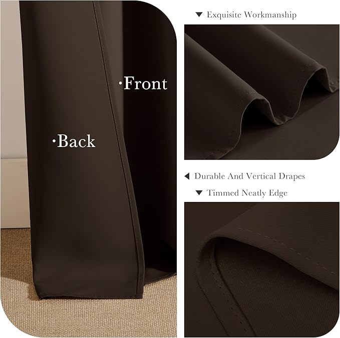 PONY DANCE Blackout Small Curtains 36 inch 2 Panels Set, Room Darkening Short Window Drapes Thermal Insulated Cafe Curtains for Kitchen Dorm Transit Van(2 Panels, W 34 x L 36 inches, Chocolate Brown)