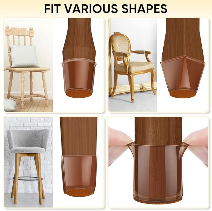 BALEINE 24 Pack Silicone Chair Leg Floor Protectors, Stool Leg Protectors Cap, Non-Slip Chair Leg Caps for Hardwood Floors (Brown, X-Large, 24 Pack)
