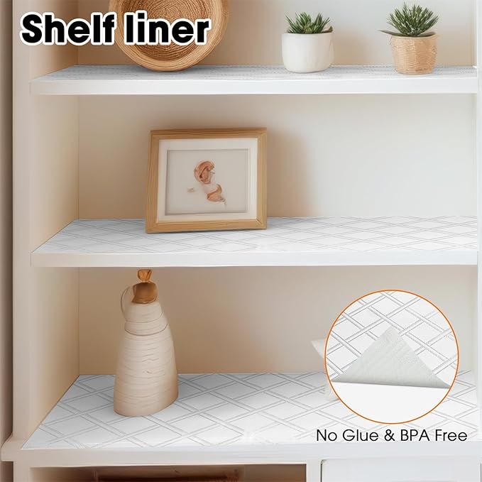 Drawer and Shelf Liner for Kitchen Cabinets Non-Adhesive, Non-Slip Cabinet Liner Shelf Paper Strong Grip Waterproof Easy to Clean for Kitchen Shelves Cupboard,Silver Geometric,12IN X 10FT