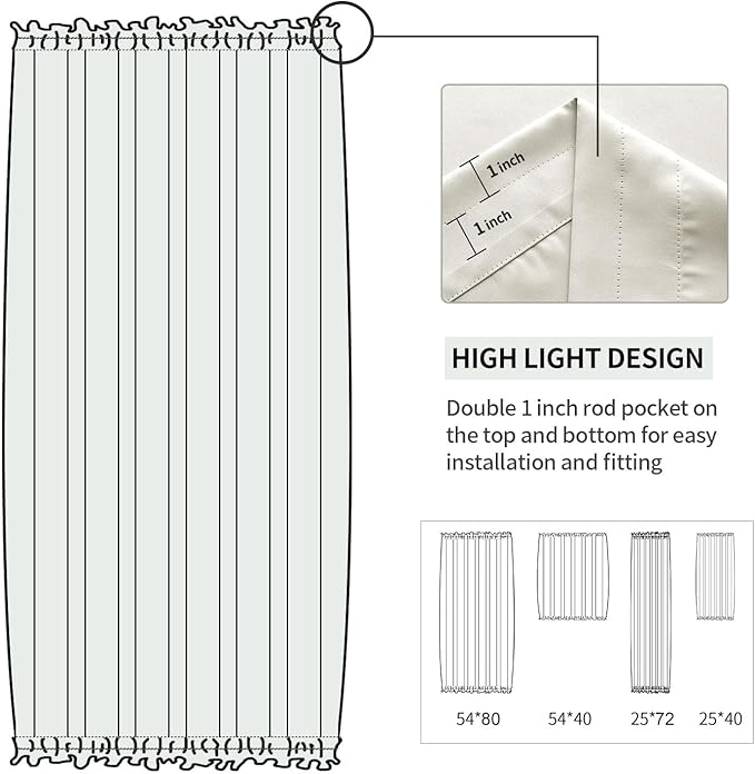 DWCN French Door Curtains – Rod Pocket Thermal Blackout Curtain for Doors with Glass Window, Kitchen and Patio Doors for Privacy, 25 X 72 Inches Long, 1 Curtain Panel with Tieback, Ivory