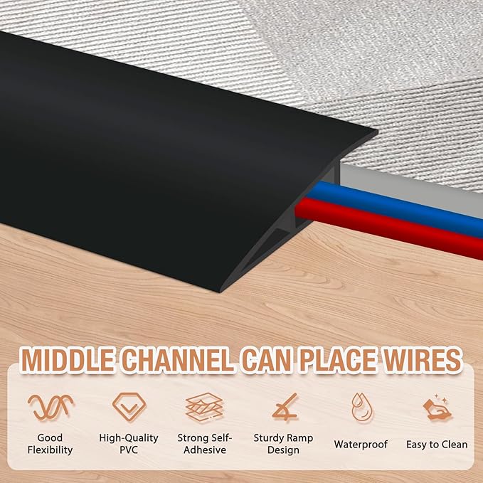 Floor Transition Strip Self Adhesive Vinyl Door Threshold for Doorways Carpet Edging Trim Overlap Edge Reducer for Laminate Floor, Carpet, Tile (Black, 1/5" to 2/5", 10Ft)