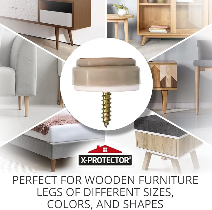 Chair Glides X-PROTECTOR – 8 PCS 1" Furniture Glides – Screw-On Chair Sliders – Premium Chair Leg Floor Protectors – Slide Furniture Effortlessly on All Floor Types with Small Furniture Sliders!