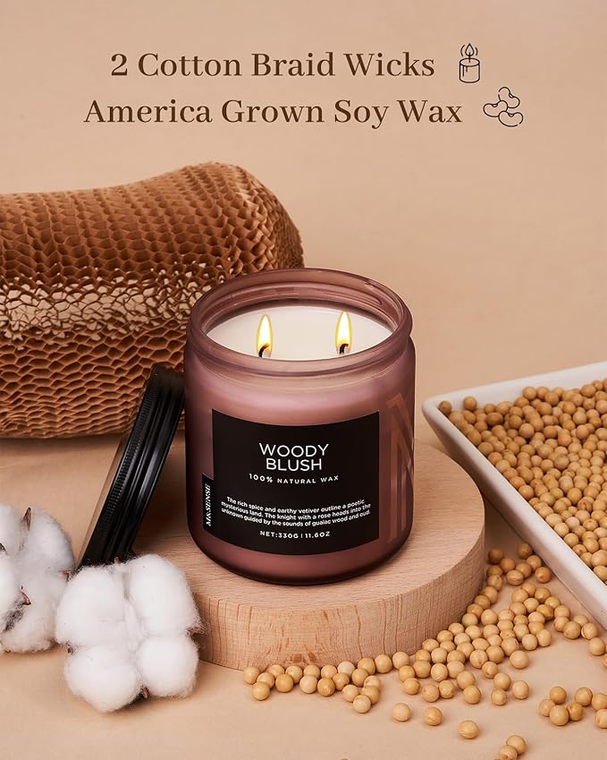 M&SENSE Rose Oudwood Scented Candle, 11.6oz 70 Hours Natural Soy Wax Long Lasting Slow Burning Candles, 2 Wick Relaxing Aromatherapy Gifts for Home Decor