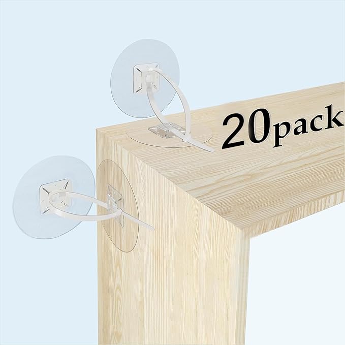 Furniture Anchors No Drill Upgraded Furniture Straps for Baby Proofing, Self-Adhesive Secure 168 Pound Furniture Prevent Falling Anti Tip Earthquake Straps for Child Safety（26pack）