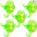 Antimbee Clear Suction Cup Hanger, 5 Pack Removable Small Suction Cups for Shower, Bathroom, Glass, Door, Windows, Kitchen - Up to 11 lbs on Smooth Surface - 2 Hooks Design (Transparent Green)