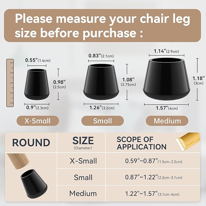 24PCS Upgraded Silicone Chair Leg Floor Protectors for Hardwood Floors, Furniture Sliders for Chair Legs, 360°Felt Pad Bottom Wrapped Thickening Furniture Pads Cap Covers to Scratch and Reduce Noise