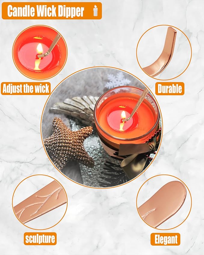 4 in1 Candle Accessory Set with Storage Tray Plate, Candle Wick Trimmer, Candle Wick Snuffer, Candle Wick Dipper, Great for Scented Candles Lovers (Rose Gold)