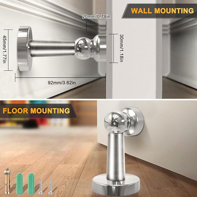 6 Pack Door Stopper Magnetic, COCIVIVRE Magnet Door Stop Stainless Steel for Wall and Floor Mounting, with Screws Drilling Mounting, Heavy Duty for Various Door Types to Hold Your Door Open