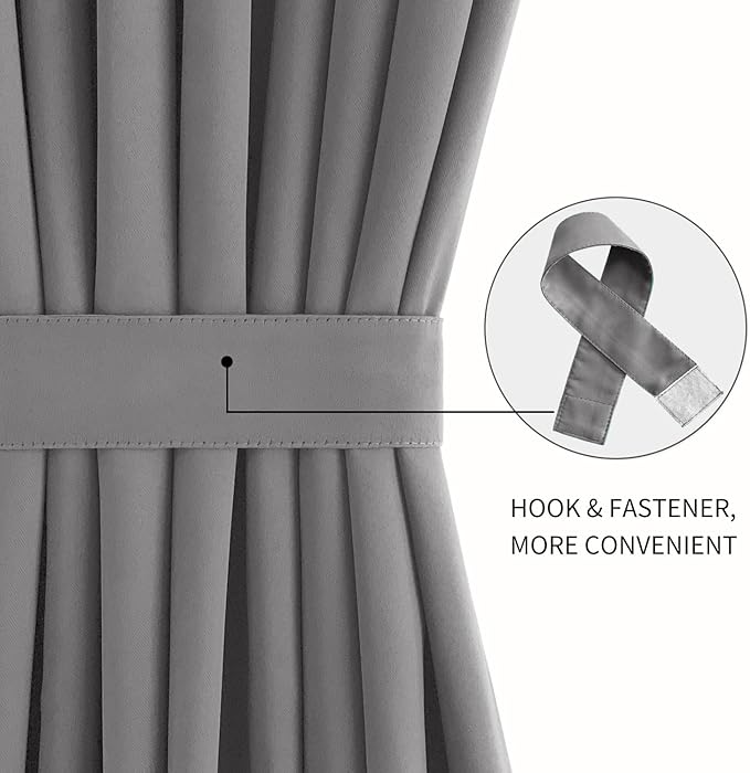 DWCN French Door Curtains – Rod Pocket Thermal Blackout Curtain for Doors with Glass Window, Kitchen and Patio Doors for Privacy, 54 X 72 Inches Long, 1 Curtain Panel with Tieback, Grey
