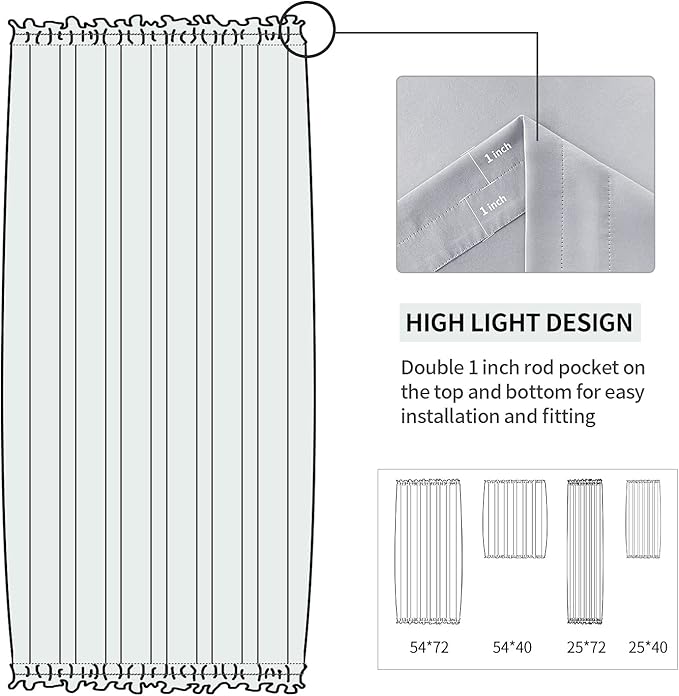 DWCN French Door Curtains – Rod Pocket Thermal Blackout Curtain for Doors with Glass Window, Kitchen and Patio Doors for Privacy, 23 X 72 Inches Long, 1 Curtain Panel with Tieback，Silver Grey
