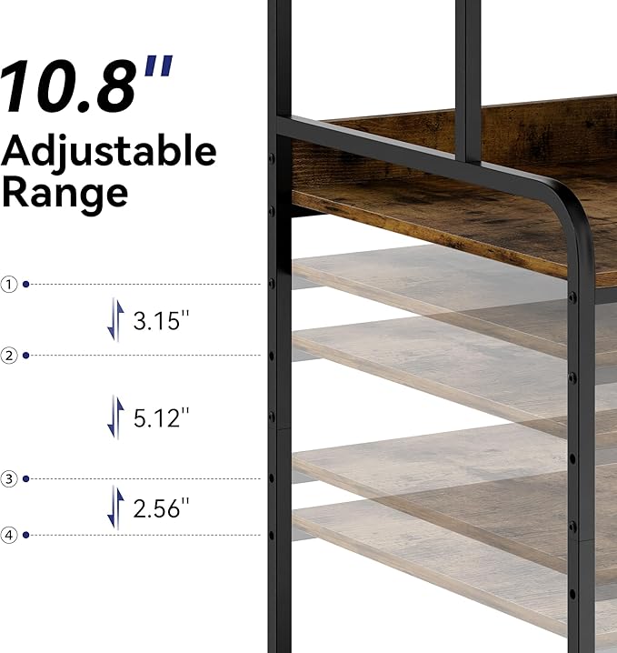 Warmiehomy 4 Tier 24" x 24" Printer Stand with Adjustable Storage Shelf - Large Tall Printer Table with Wheels - Rolling Cart for 3D Laser Printer - Home Office Small Spaces Organization (Brown)