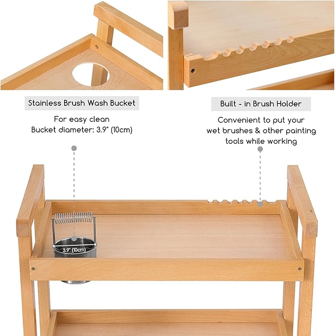 MEEDEN Art Cart Storage Organizer, 3-Tier Rolling Utility Studio Taboret with Caster Wheels, Multifunctional Storage Trolley Shelving Unit on Wheels, Solid Beechwood Art Supplies Studio Cart Classroom