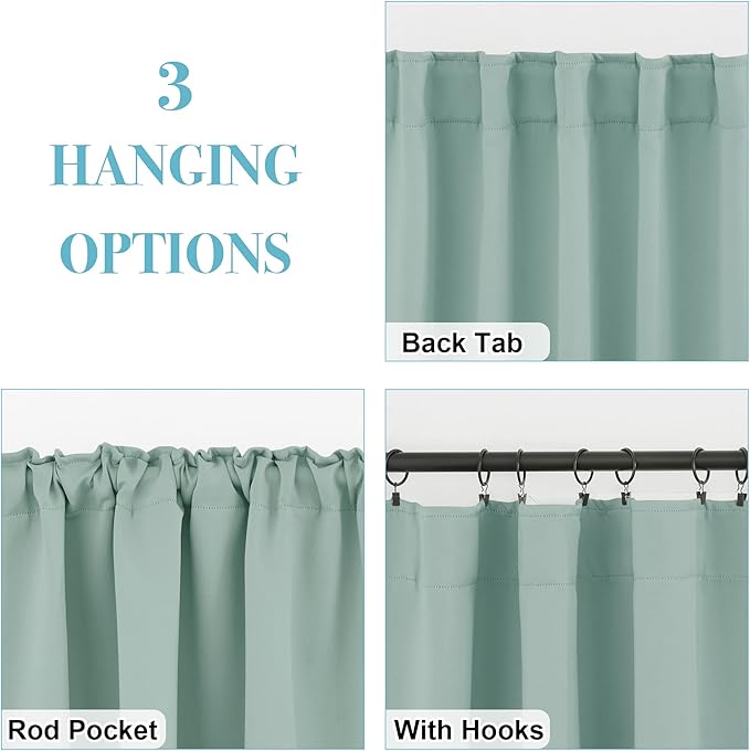 RYB HOME Coastal Blackout Curtains for Bedroom - Thermal Insulated Curtains and Drapes Privacy Shades for Living Room Dining Closet, W42 x L80 inch, 2 Panels, Aqua