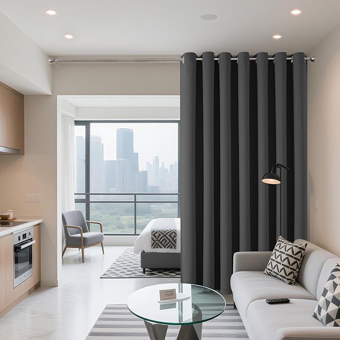 Joydeco Blackout Patio Sliding Door Curtains 96 Inches Long, Grommet Privacy Room Divider Curtains, Extra Wide Thermal Blackout Drapes for Bedroom Living Room (Grey, 70Wx96L, 1 Panel)