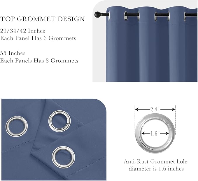 PONY DANCE Blue Thermal Blackout Curtains - Grommet Window Treatments Curtain Panels/Draperies Room Darkening Noise Reducing Home Decoration, Wide 42 x Long 72, One Pair