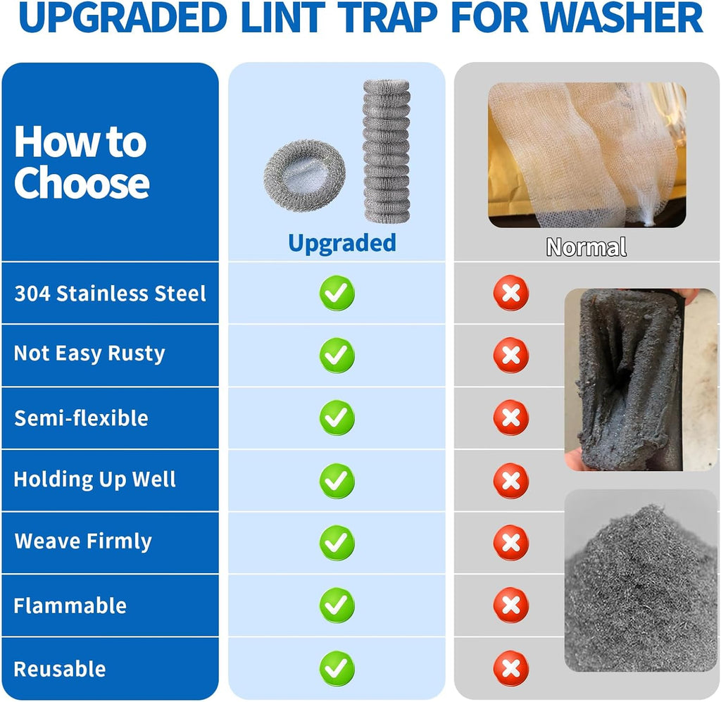 24 Pieces Lint Traps Stainless Steel Washing Machine Lint Snare Traps Laundry Mesh Washer Hose Filter with 24 pcs Cable Ties