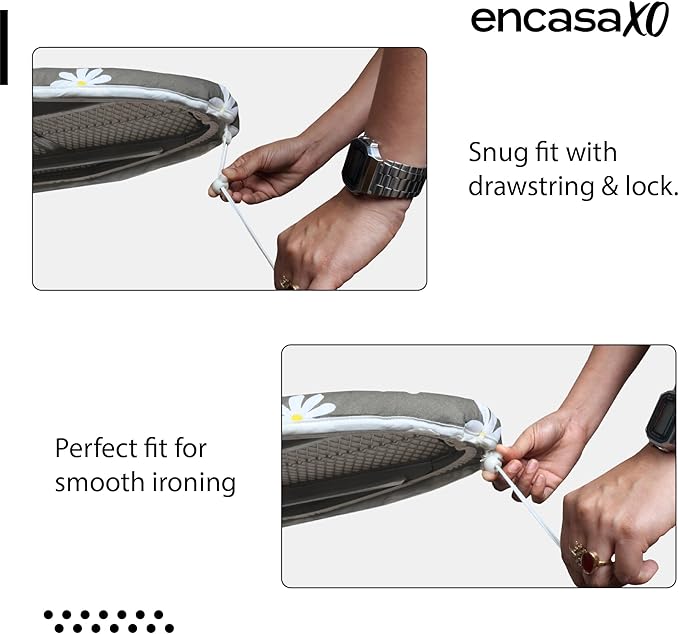 Encasa XO Ironing Board Cover and Pad 54"x15" - Thick 3mm Felt Padding, Drawstring Tightening & Lock, Easy Fit, Scorch & Stain Resistant, Fits Standard Large Ironing Board - Zig Zag Peri