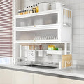 Dish Drying Rack 4 Tiers with Cover, Keep Kitchen Sink Shlef Organized Space-Saving, Large Drying Rack for Dishes, Glasses, Bowls, Cutlery white W-29.5in