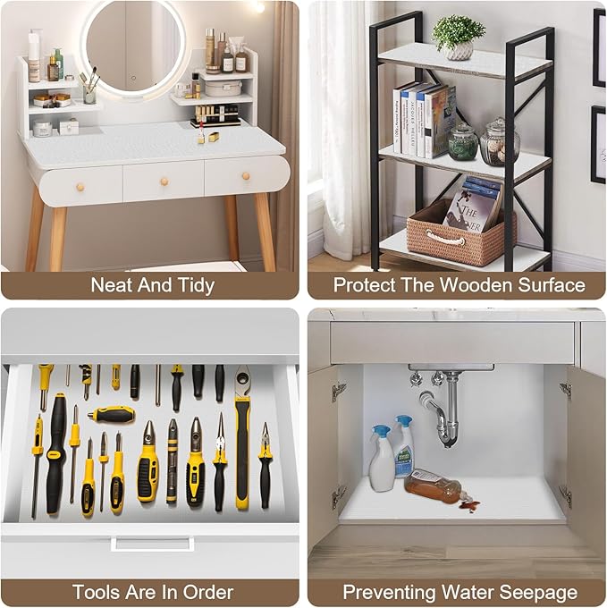 OcePor Non-Adhesive Drawer and Shelf Liner 24IN x 30FT，Non Slip Cabinet and Cupboard Liner, Kitchen Cabinet Liners for Shelves, Waterproof Drawer Shelf Liners for Cabinets/Bathroom Cupboard,White