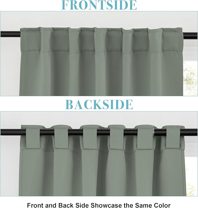 RYB HOME Room Darkening Curtains 2 Panels Set, Energy Efficient Privacy Drapes Back Tab Small Wondow Shades for Bathroom Kids Bedroom, 42 Inch Wide by 63 Inch Long, Sage Green